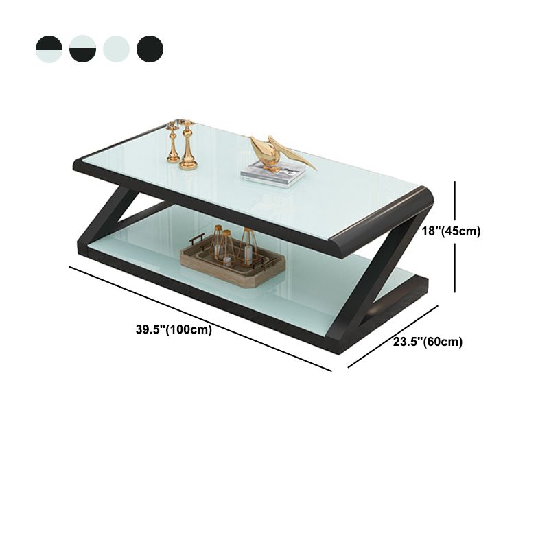 Modern Style Rectangular Tempered Glass with Abstract Base Coffee Table