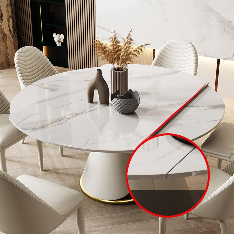 Modern Sintered Stone Dining Room Set with Round Top and White Base Furniture Set