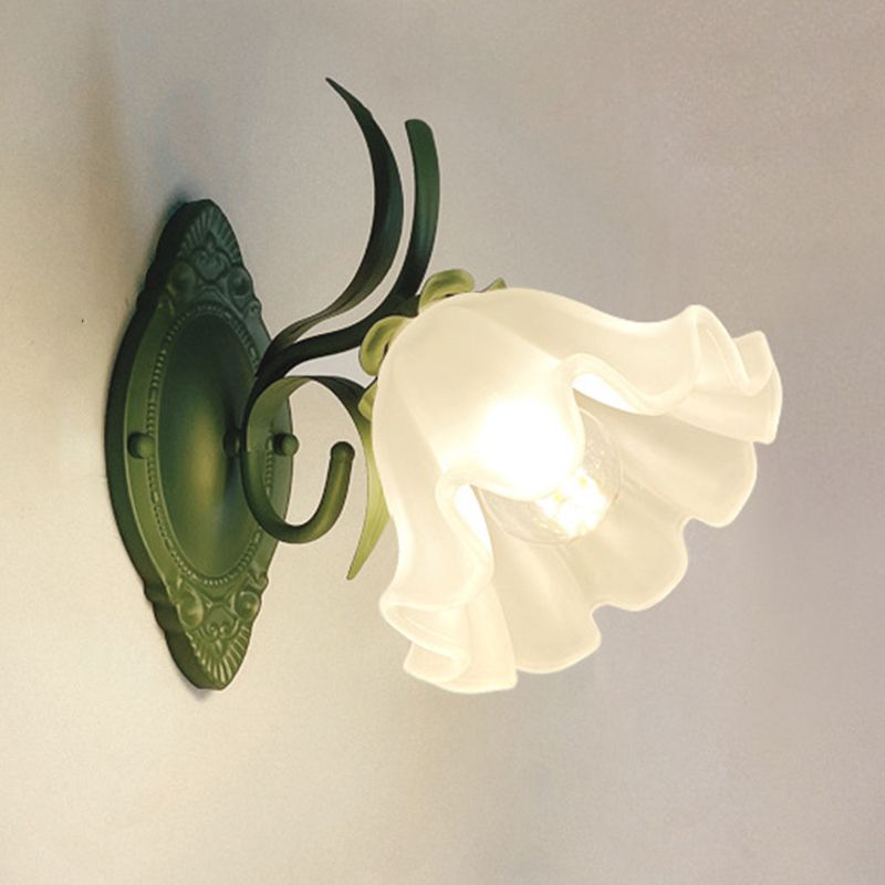 1/2-Light Contemporary Green Glass Shaded Metallic Wall Mounted for Bedroom