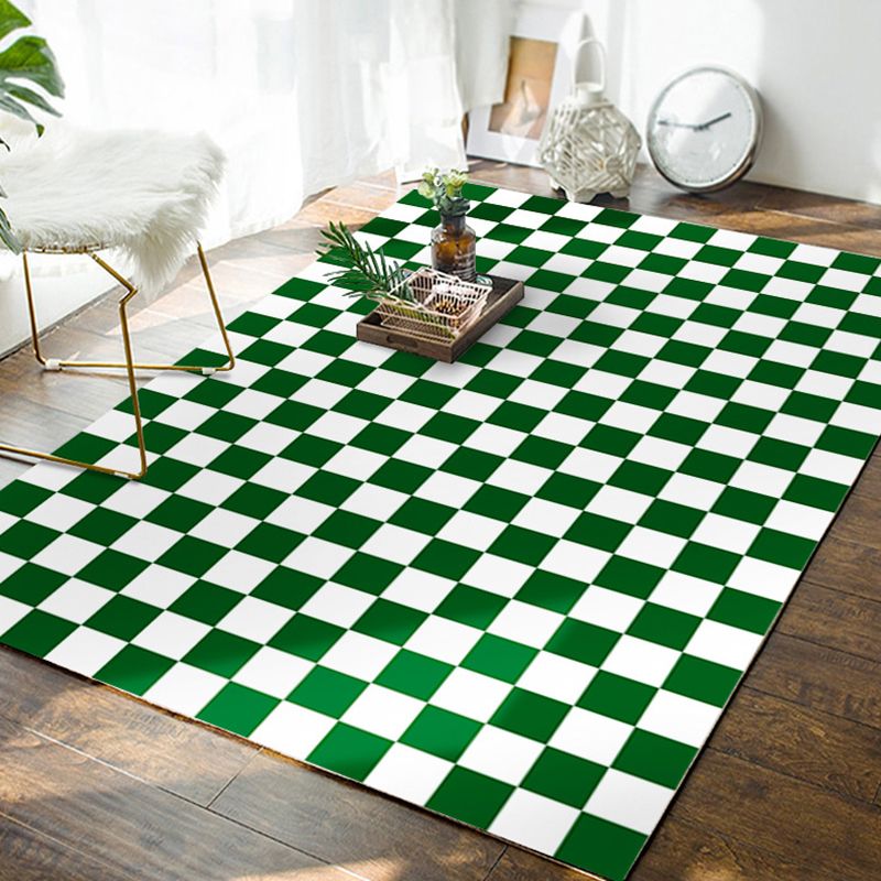 Green Check Pattern Rug Polyester Modern Rug Stain Resistant Rug for Home Decor