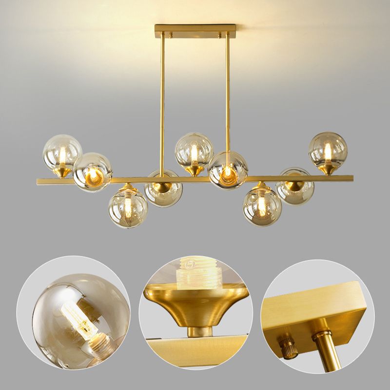 Gold Sputnik Island Pendant Light in Modern Creative Style Copper Indoor Hanging Light with Amber Glass Shade