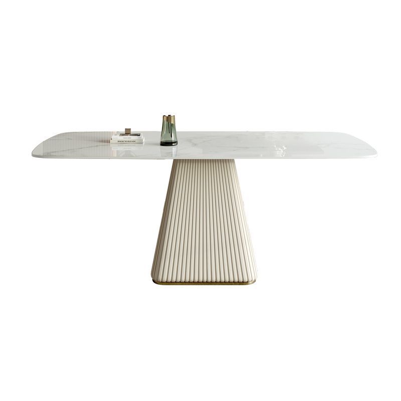 Modern Style Sintered Stone Dining Set with White Rectangle Shape Table and Pedestal Base