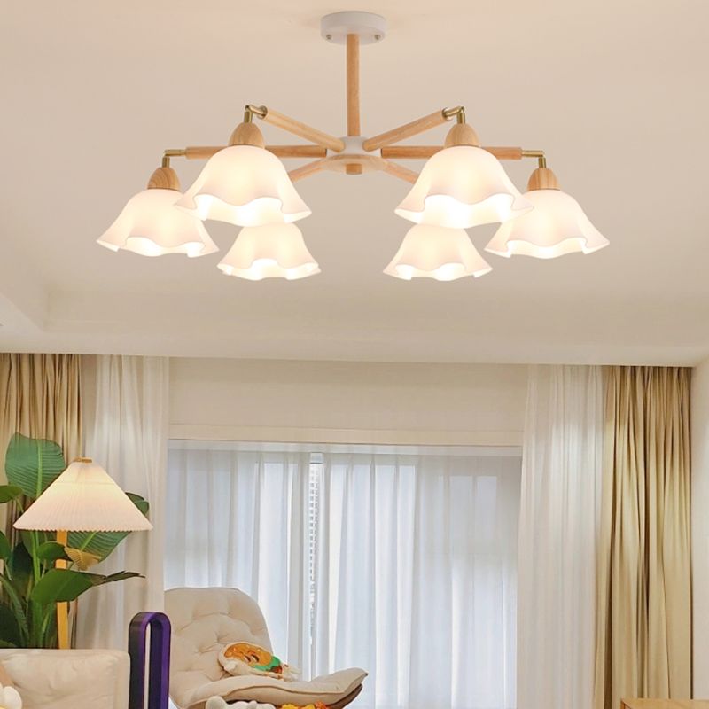 Modern Wooden Semi Mount Lighting Glass Shade Semi Flush for Living Room