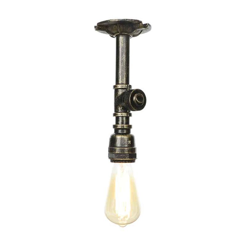 Vintage Pipe Ceiling Mounted Fixture 1 Light Metallic Semi Flush in Aged Silver/Antique Brass/Antique Bronze for Kitchen