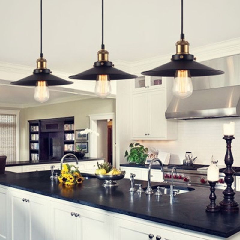 Zwarte schotelschaduw hanglamp retro metalen metalen lamp hangende lamp voor slaapkamer