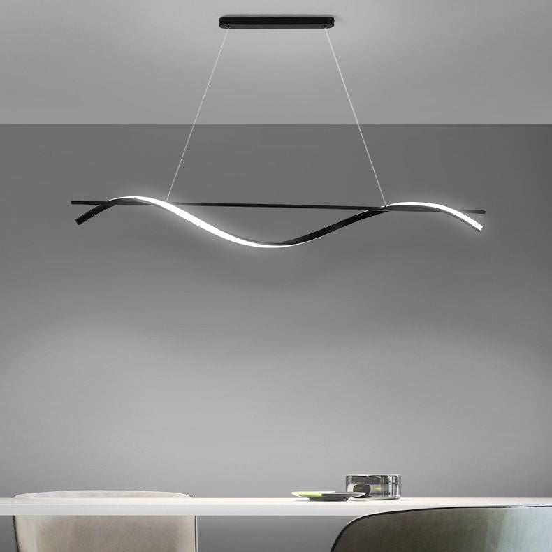 39.3 Inches Wide Modern Minimalist LED Island Light Iron Long Strip Bar Lighting Fixture in Black
