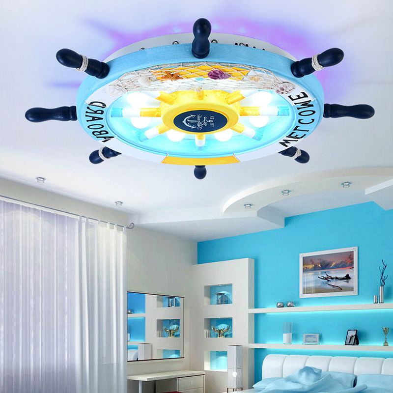 Mediterranean Flushmount Light Creative Cartoon Boat Rudder Personality Boy and Girl Bedroom Study Resin Energy-saving Lamps