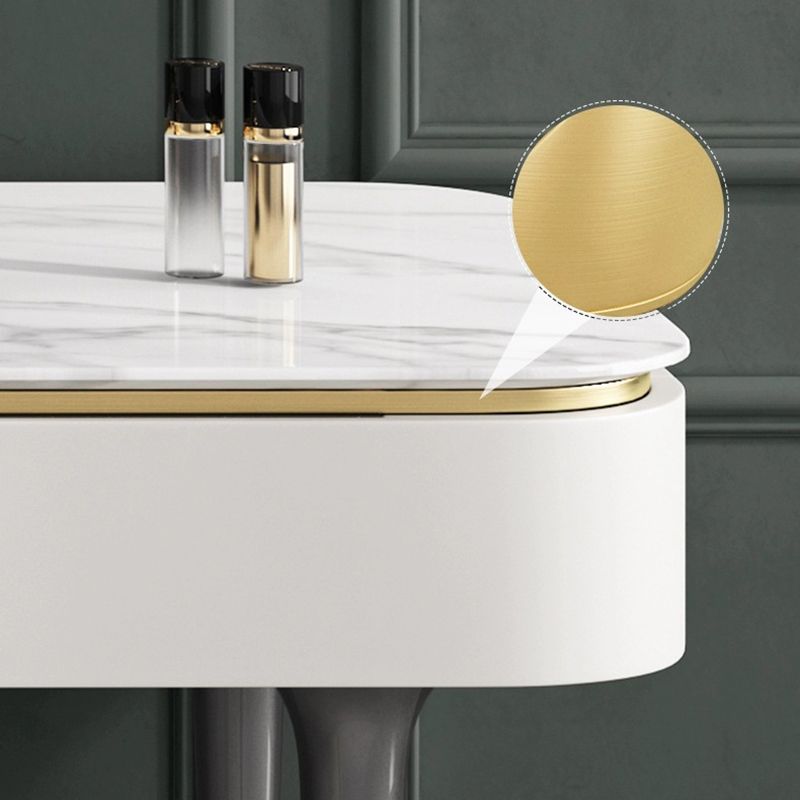 White Vanity Metal Make-up Vanity Stone Top Dressing Table Stool Set