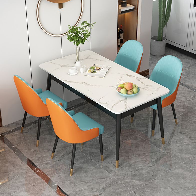 Luxury Rectangle Dining Table White Sintered Stone Top Table with 4 Iron Legs