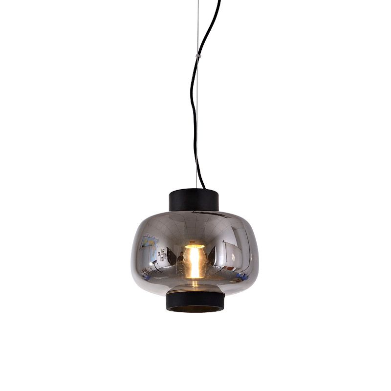 Lantern Living Room Suspension Light Smoke Gray/Cream/Cognac Glass 1-Head Modernism Hanging Pendant