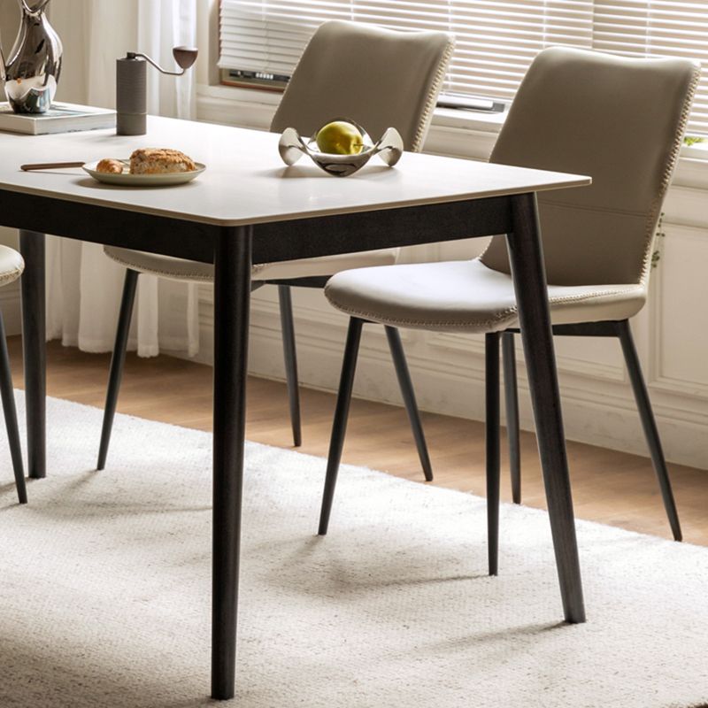 Modern Rectangular Stone White Top Dining Table with 4 Oak Black Legs