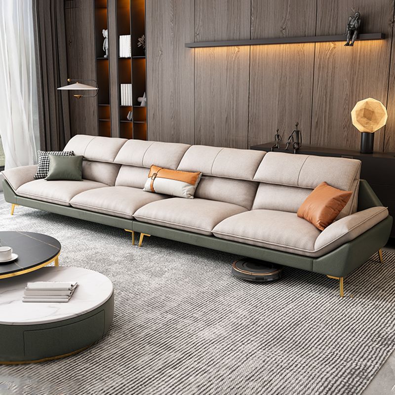 Flared Arm Faux Leather Furniture Sectionals in Green and White