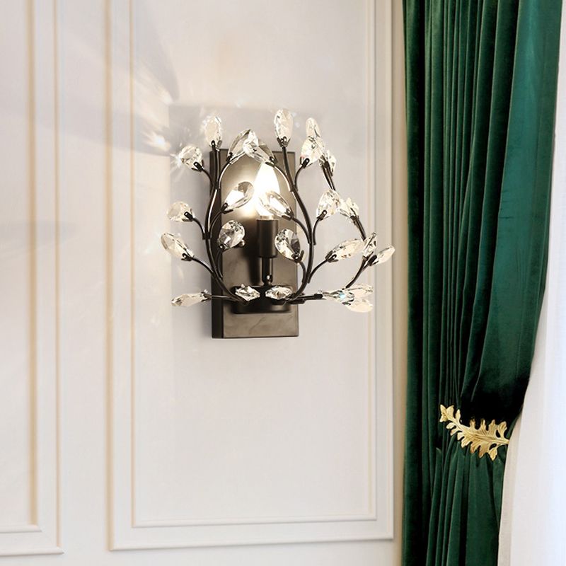 Einfache Zweigwandhalterung Licht 1 Glühbirne Klar K9 Kristallleuchte Beleuchtung in Schwarz/Gold für Wohnzimmer
