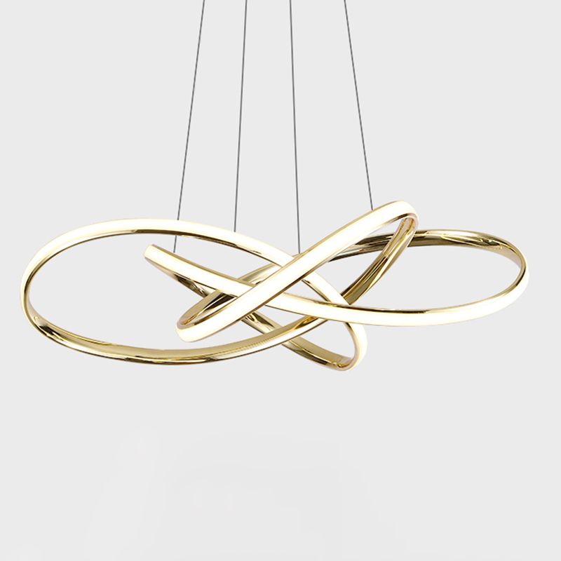 Gold Plated Circling Pendant Chandelier Minimalistic Metal LED Suspension Light for Restaurant