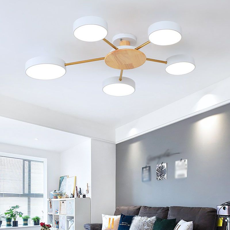 Luz de techo semi empotrada redonda de madera modernismo 5 cabezas iluminación acrílica semimontada para sala de estar