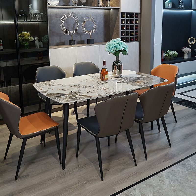 Rectangle Stone Top Dining Table Contemporary Dining Table with 4 Legs in Black