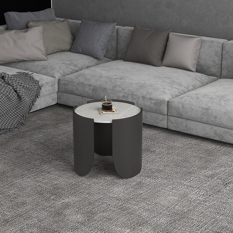 Modern Style White/black Rock Slab Top Round Metal Craft Coffee Table