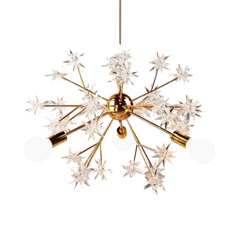Romantic Star Deco Chandelier 3 Lights Metal Hanging Light in Gold fro Child Bedroom Hotel