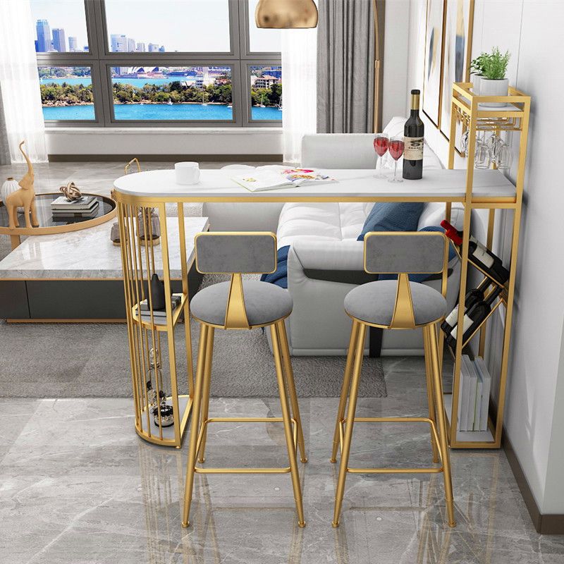 Contemporary Bar Dining Table 42-Inch Top Bar Height Table with Wine Storage