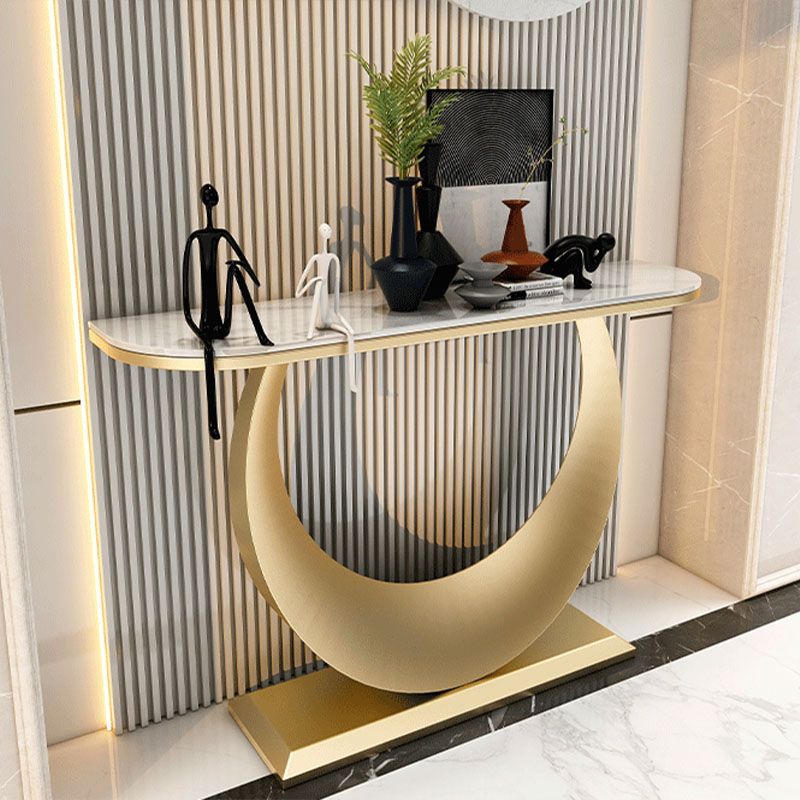 Modern Iron Console Sofa Table Stone Half Moon Console Accent Table for Hall