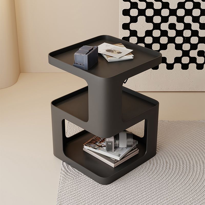 Ultra-Modern Side End Snack Table with Metal Shelves Bedroom Side Table
