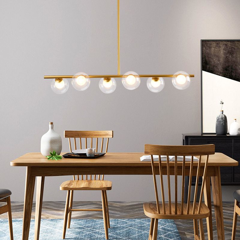 6 Luz de la isla moderna de la isla moderna iluminación esférica de la isla de vidrio transparente luz de techo para mesa de comedor