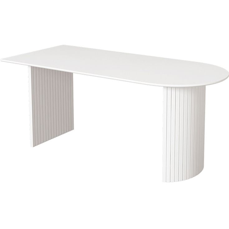 Free Form White Tone Dining Table Contemporary Dinette Table with Double Pedestal Base