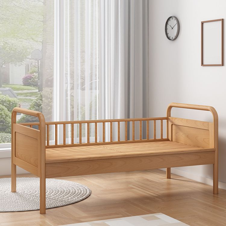 Solid Wood Washed Contemporary Nursery Bed in Natural with Guardrail