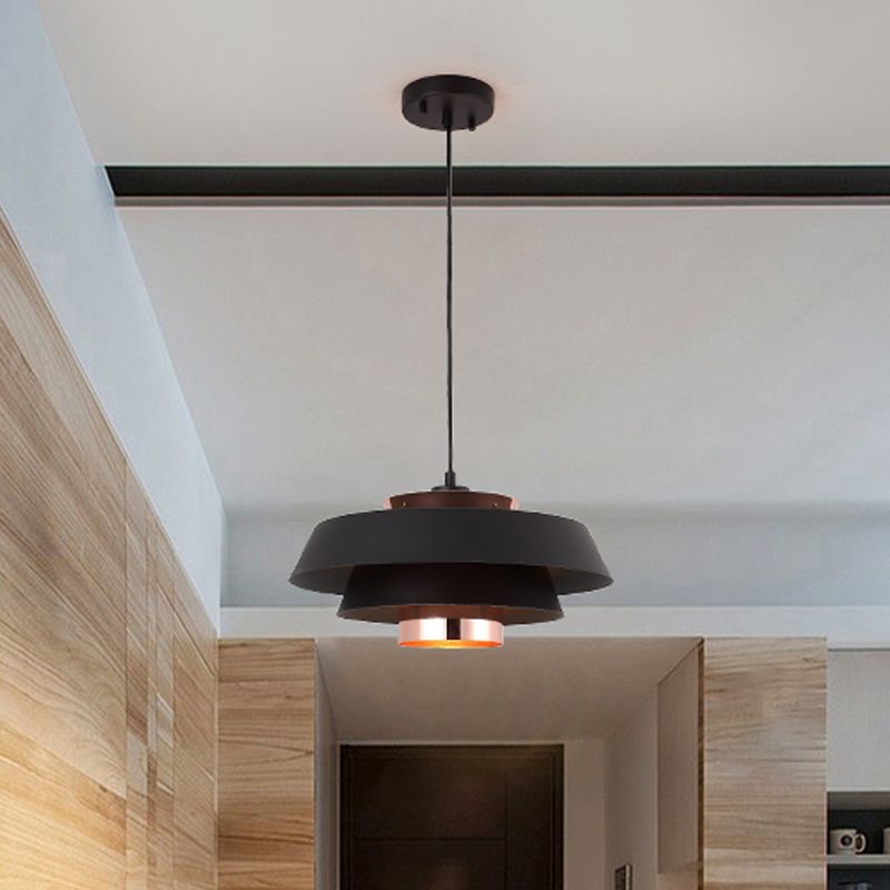 Metallic 3-Tier Round Hanging Pendant Modern Black/White and Rose Gold LED Ceiling Light Fixture
