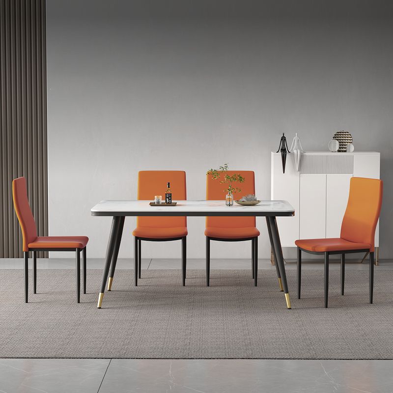 Scandinavian Home Side Chair Solid Back Upholstered Metal Dining Room Chair