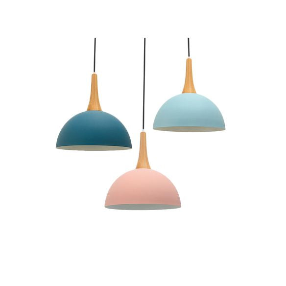 Bowl Shade Living Room Hanging Lamp Aluminum Single Bulb Macaron Dark Blue/Light Blue/Pink Pendant Lighting