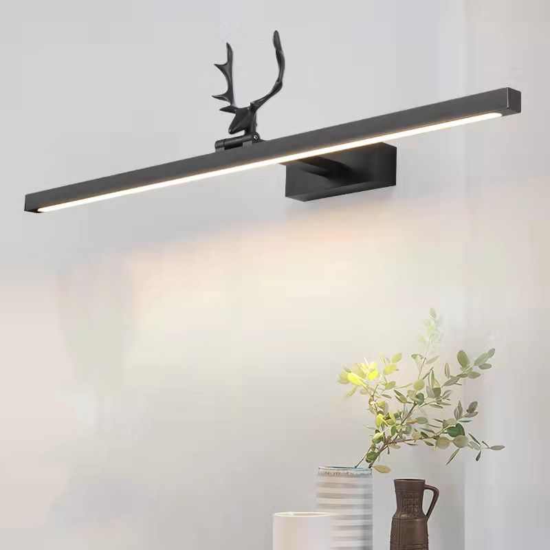 Linear Shape Metal Wall Sconce Modern Style 1- Light Mirror Wall Mounted Light in Black