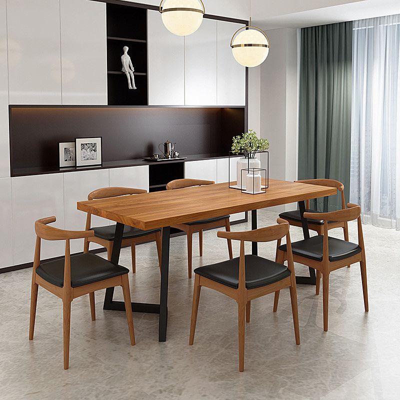 Solid Wood Rectangle Dinette Set 1/2/5/7 Pieces Industrial Dining Table Set in Natural