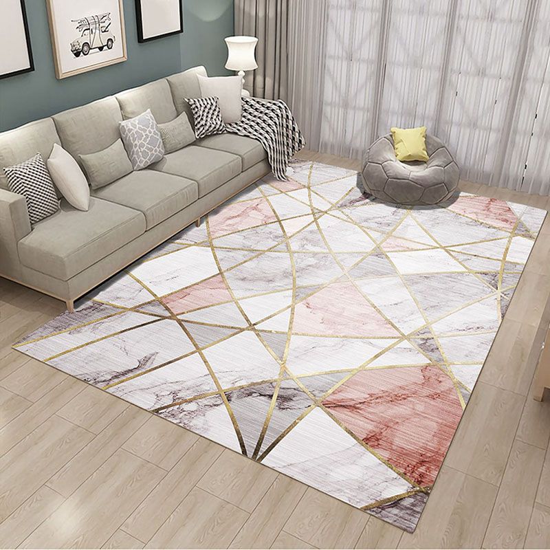 Fancy Grey Area Rug Abstract Pattern Polyester Area Carpet Non-Slip Backing Rug for Home Decor