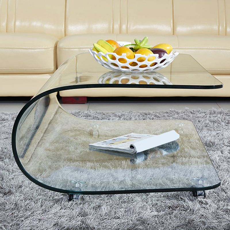 Contemporary Glass Shelf Included Coffee Cocktail Table with Casters