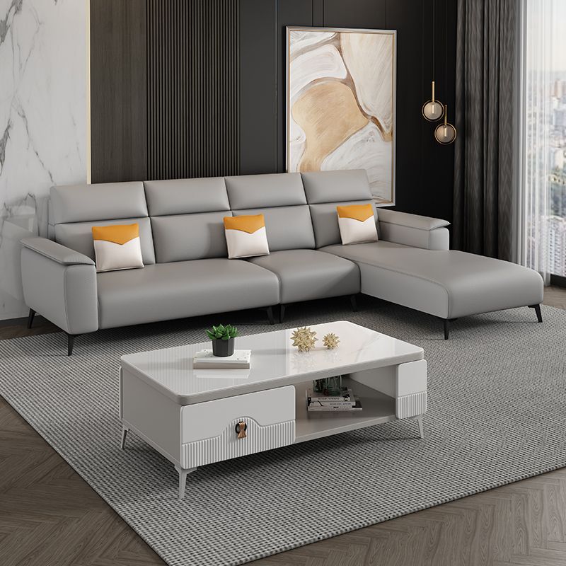 Contemporary Sofa Chaise Faux Leather Living Room Square Arm Seating