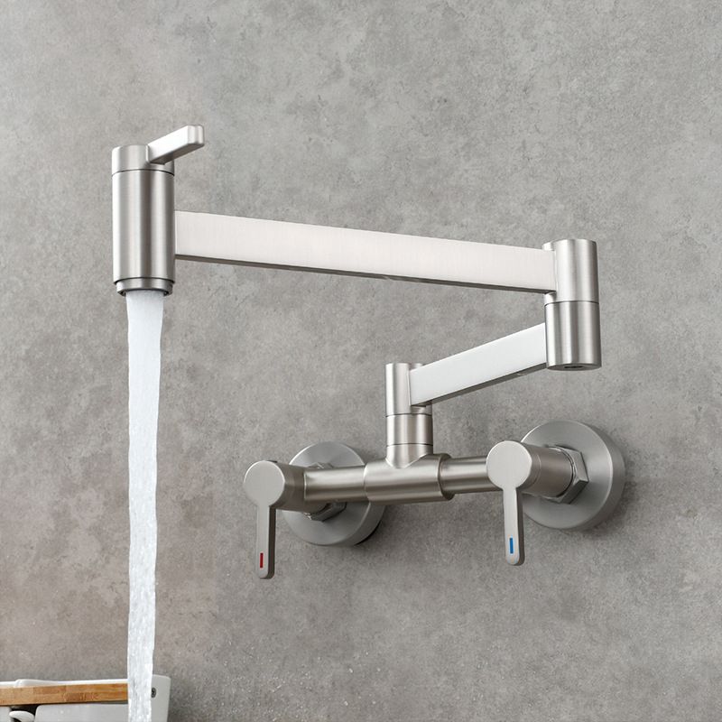 Modern Pull Down 2-Handle Pot Filler Low Profile Wall-mounted Faucet