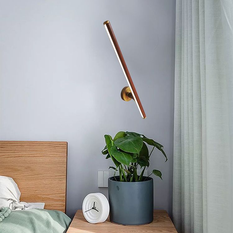 Lampada da parete a parete in legno contemporanea a 1 luci a parete a parete lineare per camera da letto