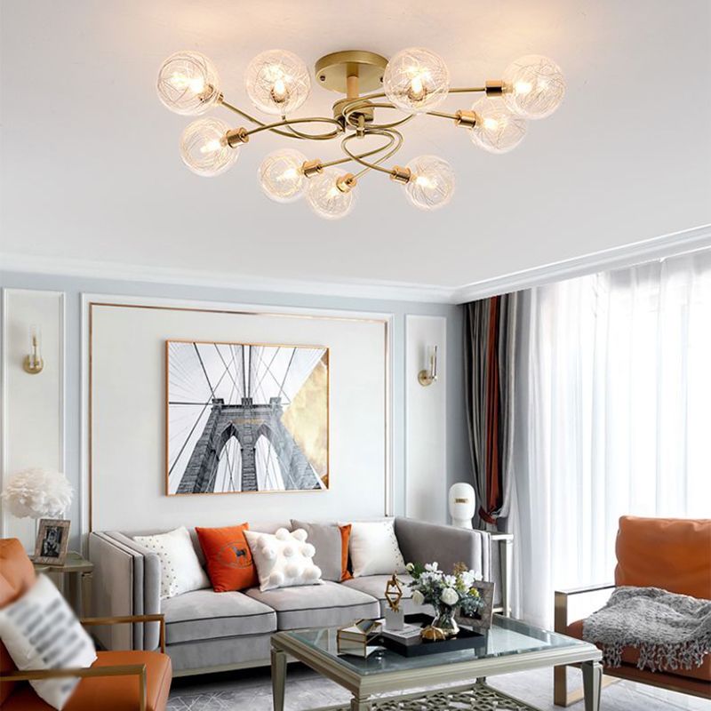 Multi Light Spherical Ceiling Lamp Modern Style Glass Ceiling Lighting for Living Room