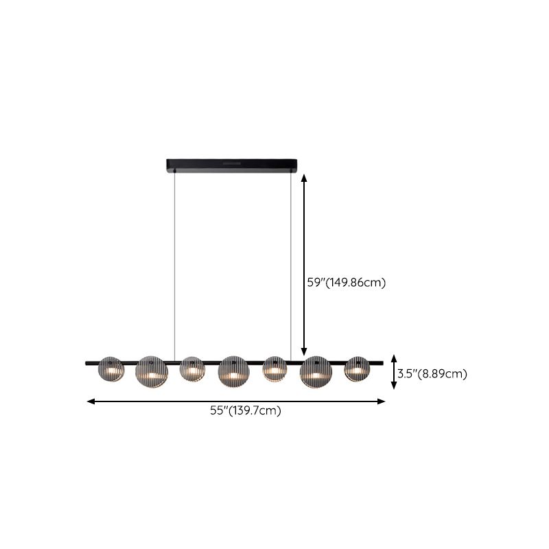 Contemporary Hanging Light Glass Island Light Fixture in Black for Dining Room