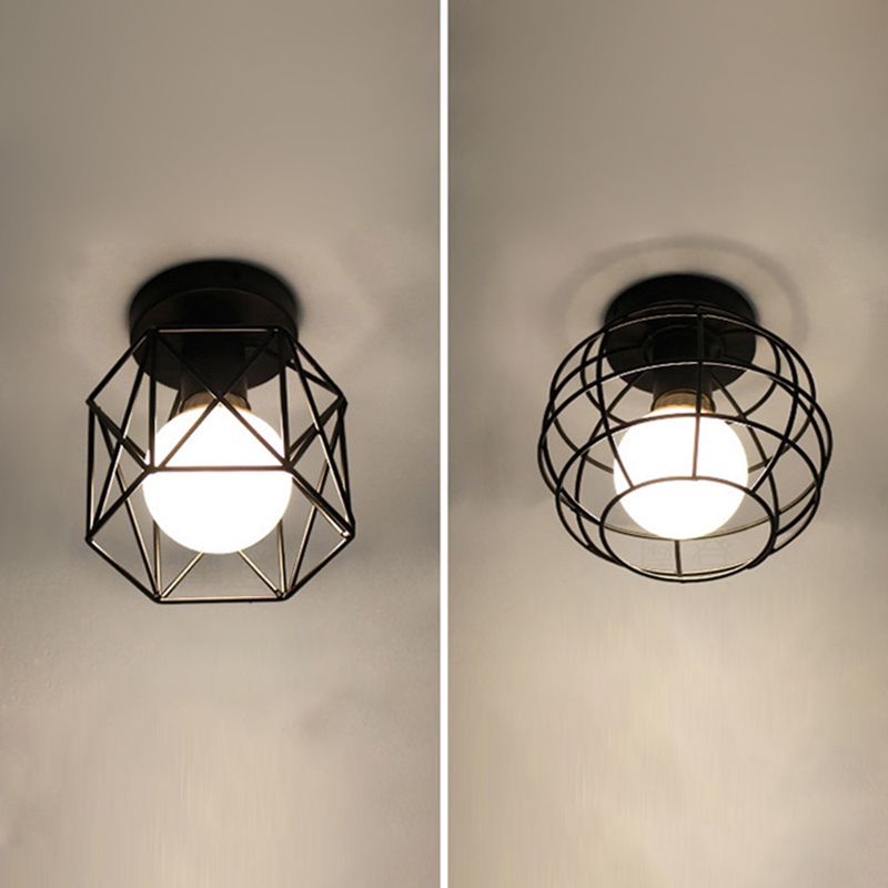 1 linda jaula de alambre de alambre de semi flush luminato de metal industrial soporte semi-flush en acabado negro