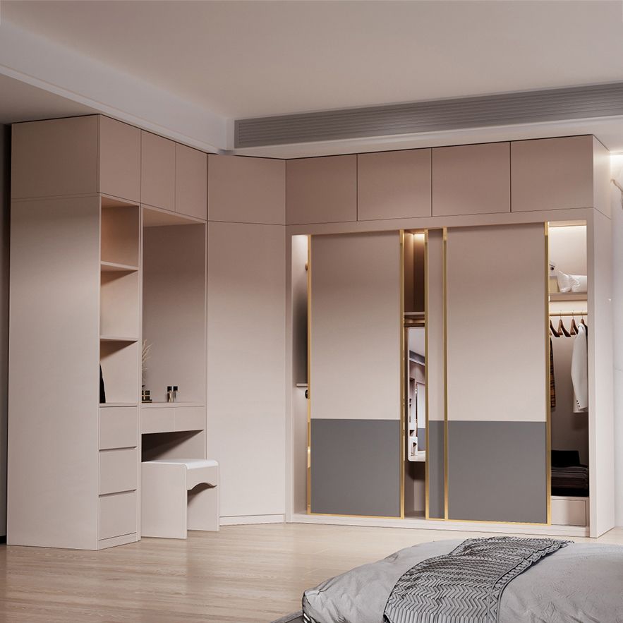 Engineered Wood Wardrobe Armoire Modern Style Wardrobe with Mirror