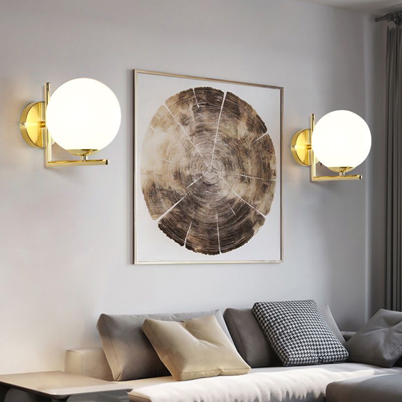 7" H Metal Fixed Arm Simplicity Wall Lamp White Glass Globe Shade Contemporary Style Sconce Lighting for Bedroom