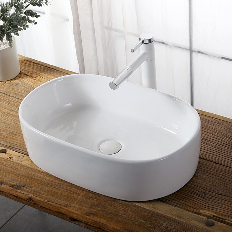 Modern Vessel Bathroom Sink Rectangular Porcelain Drain Vessel Sink(Not Included Faucet)