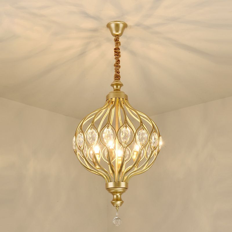 Modern Lantern Metal Pendant Light 4/5 Light Chandelier Light in Black/Brass with Faceted Crystal Accent