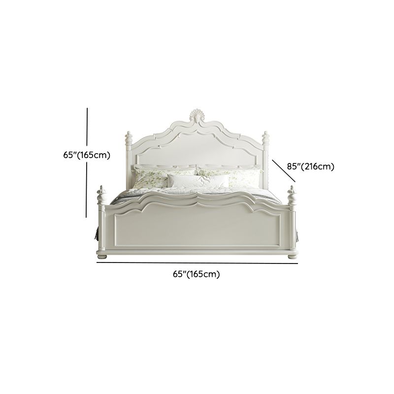 Victorian Standard Bed Solid Wood White Panel Bed with Headboard