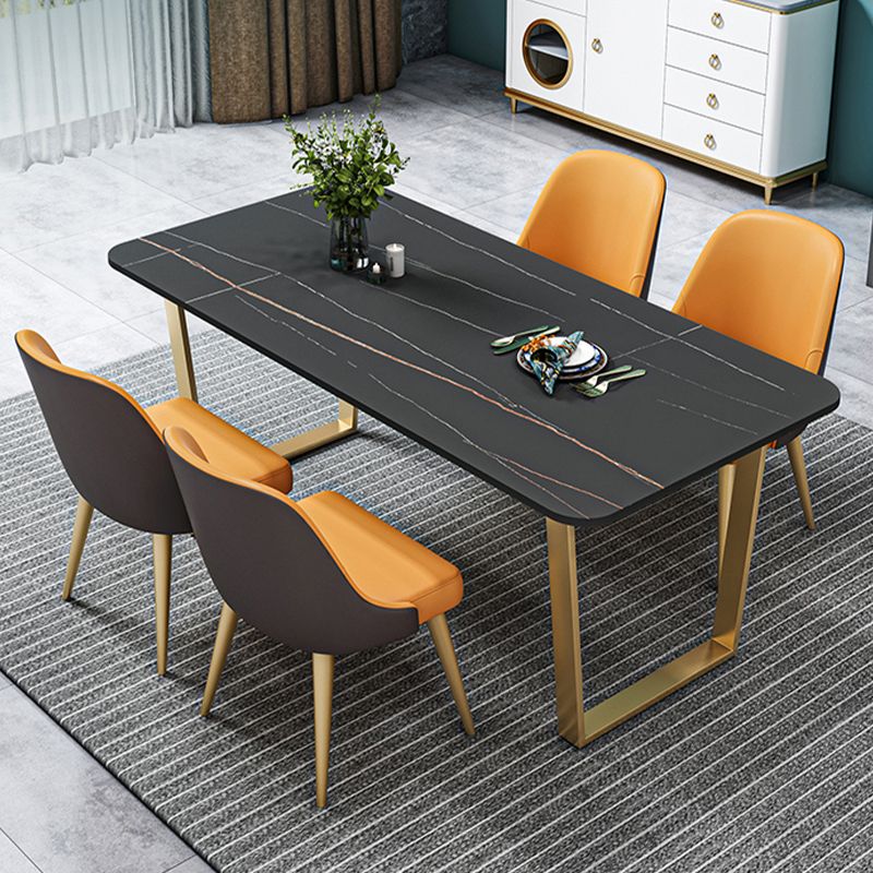 Glam Style Stone Top Table for Restaurant Rectangle Table with Gold Pedestal
