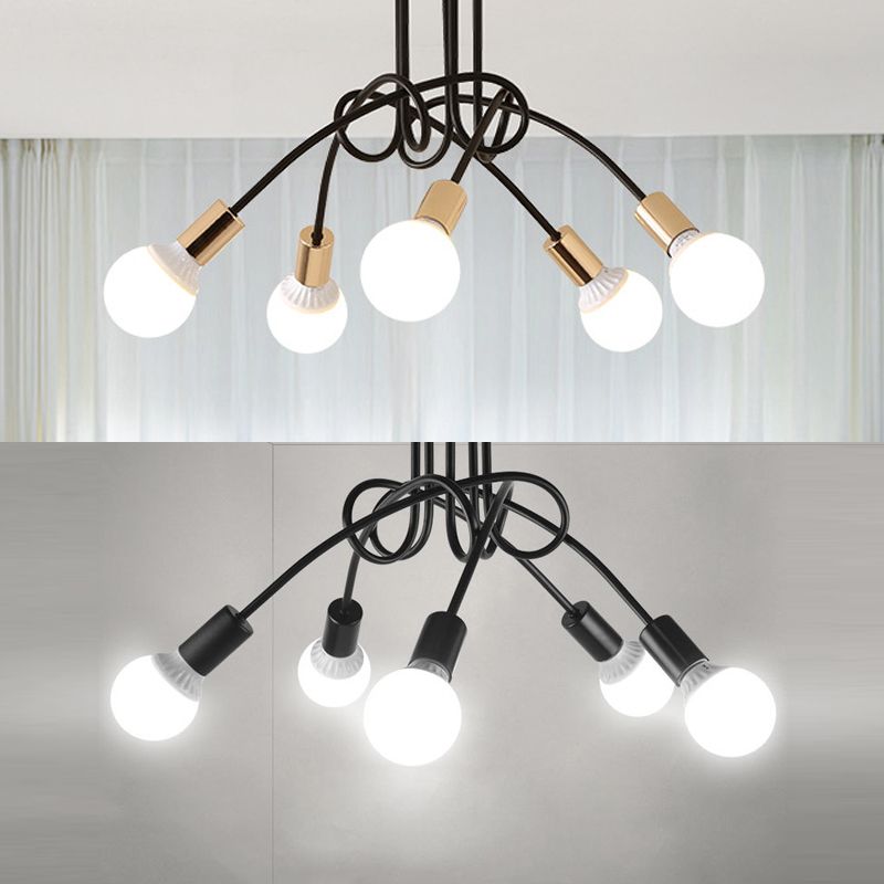 Industrial Style Ceiling Light Metal Multi Head Semi Flush-mount Lamp for Living Room