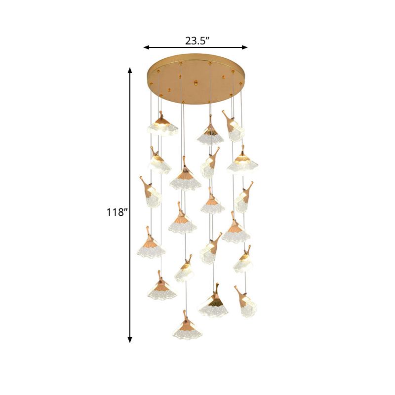 24 Heads Acrylic Suspension Lamp Contemporary Gold Ginkgo Leaf Stair Cluster Pendant Light