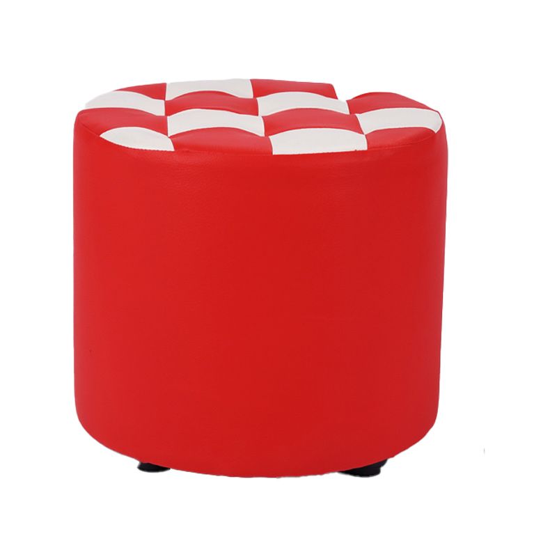 Contemporary Pouf Ottoman Faux Leather Tufted Square Pattern Cylinder Shape Ottoman